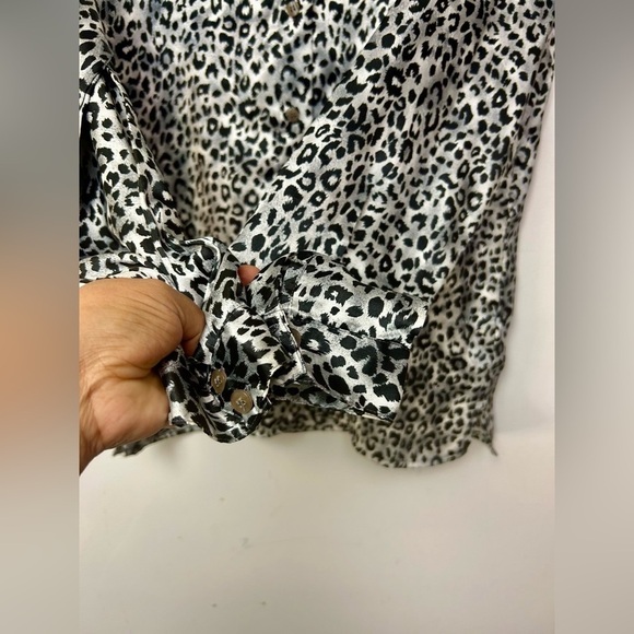 VTG Y2K KATHIE LEE 12 COLLECTION ANIMAL PRINT BUTTON DOWN SATIN BLOUSE TOP Luxe - Picture 3 of 7